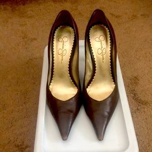 Woman’s brown semi casual high heel